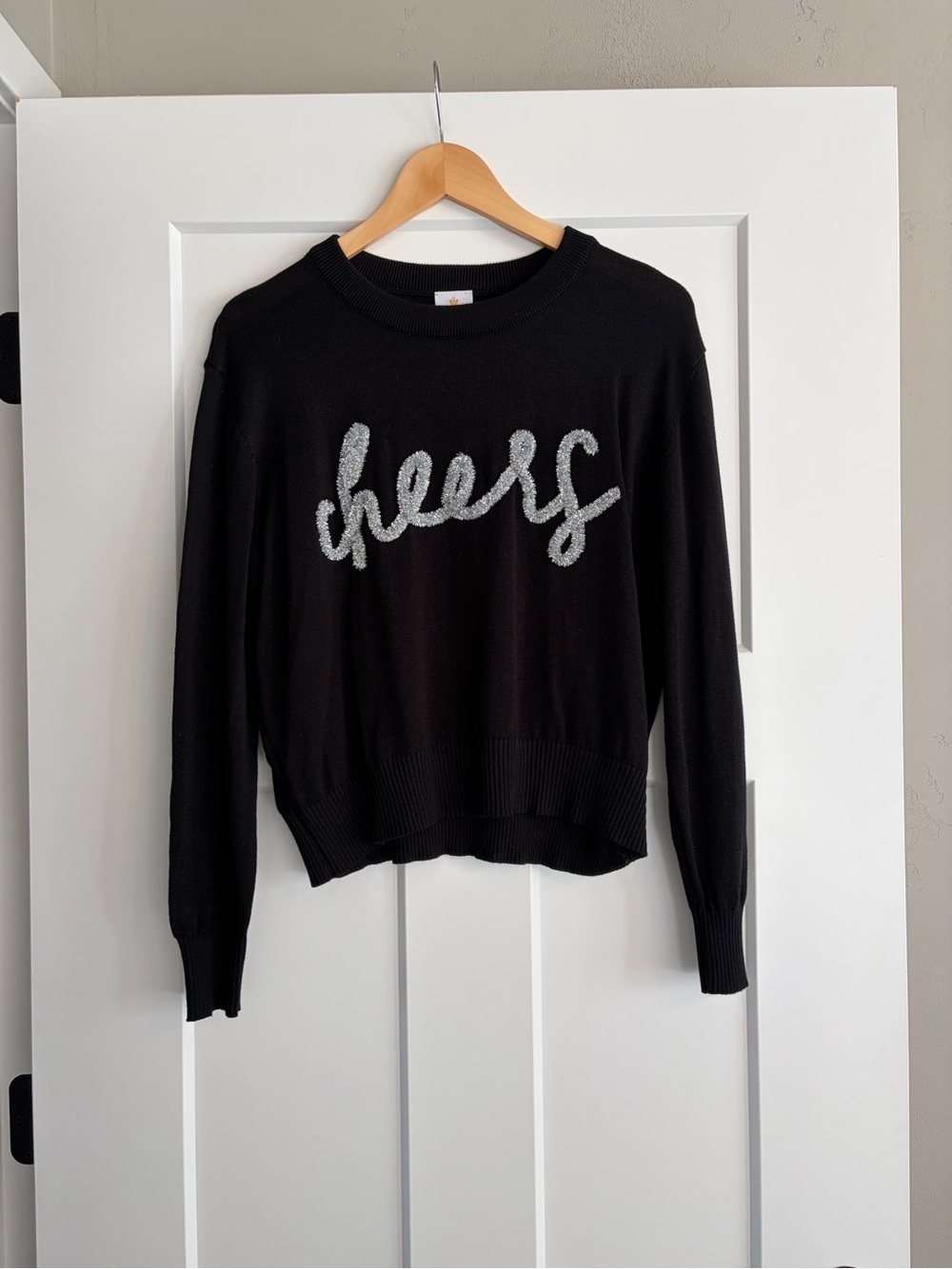 j.marie Cheers Sweater XS Black Silver Sparkle Holiday